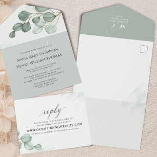 Invitation Tout En Un Mariage vert Eucalyptus Vert Élégant