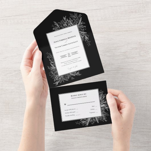 Invitation Tout En Un Mariage vert noir et blanc (Déchirure)