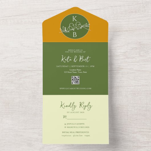 Invitation Tout En Un Mariage vert olive (À l'intérieur)