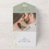 Invitation Tout En Un Mariage Vert Papillon Or Sage (Dehors)