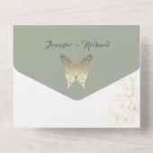 Invitation Tout En Un Mariage Vert Papillon Or Sage (Verso)