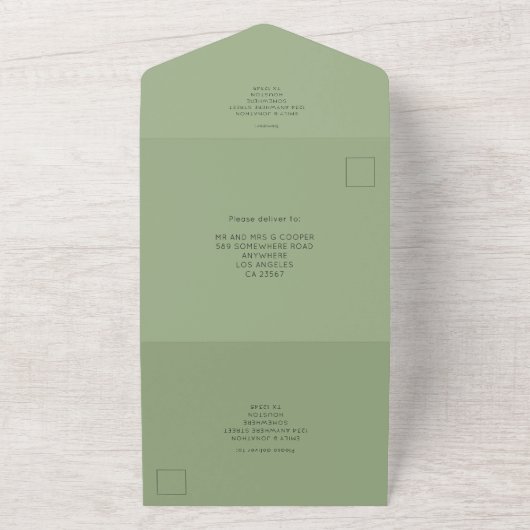 Invitation Tout En Un Mariage vert Sage (Dehors)