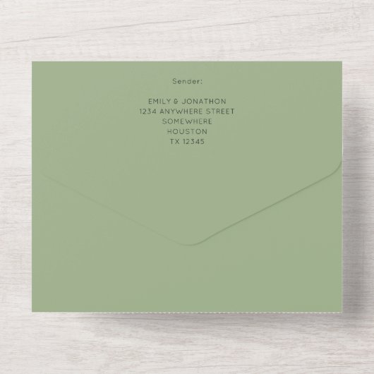 Invitation Tout En Un Mariage vert Sage (Verso)