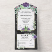Invitation Tout En Un Mariage vert violet cactus eucalyptus vert (À l'intérieur)