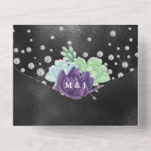 Invitation Tout En Un Mariage vert violet cactus eucalyptus vert (Verso)