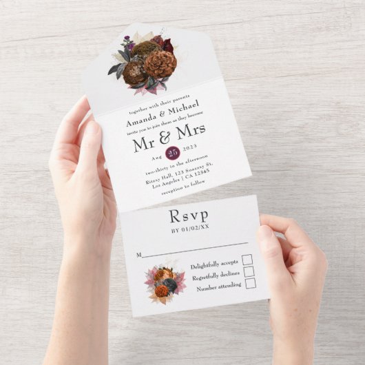 Invitation Tout En Un Mariage vintage d'automne (Déchirure)