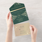 Invitation Tout En Un Mariage vintage Emerald Green (Déchirure)