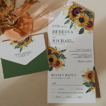 Invitation Tout En Un Mariage vintage Russe Boho Sunflowers<br><div class="desc">Éblouissez vos invités avec cet invitation de mariage élégant avec de belles fleurs et une typographie moderne avec carte postale RSVP détachable. Ajoutez simplement les détails de votre événement sur ce modèle facile à utiliser pour en faire une invitation unique.</div>