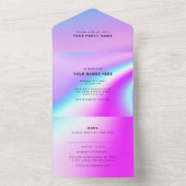 Invitation Tout En Un Mariage violet holographique moderne élégant (À l'intérieur)