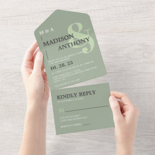 Invitation Tout En Un Mariage Whimsand Vert Sage moderne