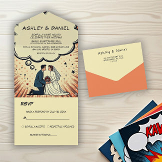 Invitation Tout En Un Mariée & Marié Vintage Rétro Pop Art Comic Mariage