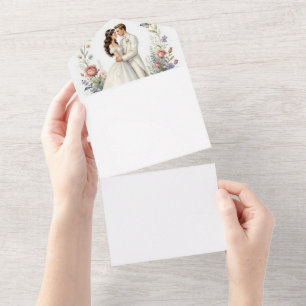 Invitation Tout En Un Mariée Romantique et Marié Élégant Couple de Maria