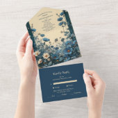 Invitation Tout En Un Marine Bleu Art Nouveau Mariage (Déchirure)