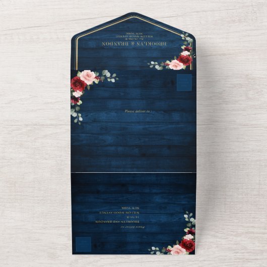 Invitation Tout En Un Marine Bleu Brousse Bourgogne Or Mariage géométriq (Dehors)