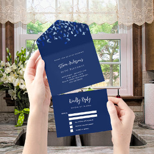 Invitation Tout En Un Marine bleu confetti blanc anniversaire rsvp