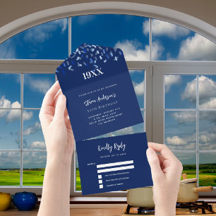 Invitation Tout En Un Marine bleu confetti blanc anniversaire rsvp