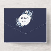 Invitation Tout En Un Marine Bleu Rustique Chaîne Boho Éclairage Floral (Verso)