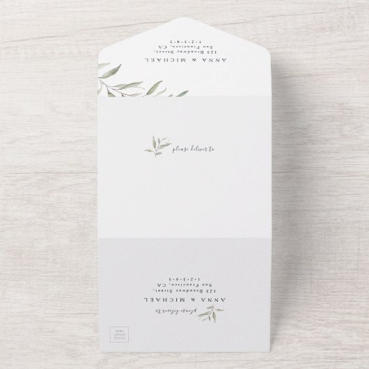 Invitation Tout En Un Marine bleu vert minimum mariage rustique (Dehors)