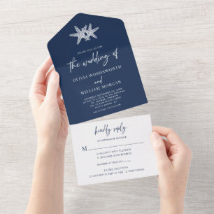 Invitation Tout En Un Marine Blue Beach Starfish Mariage minimal