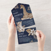Invitation Tout En Un Marine Blue Boho Safari Leopard Giraffe Baby showe (Déchirure)