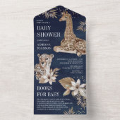 Invitation Tout En Un Marine Blue Boho Safari Leopard Giraffe Baby showe (À l'intérieur)