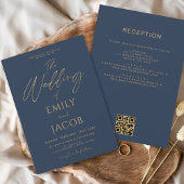 Invitation Tout en un Marine Blue Gold Mariage QR Code Script