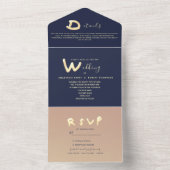 Invitation Tout En Un Marine Blue Gold Typographie moderne Mariage photo (À l'intérieur)