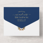 Invitation Tout En Un Marine Blue Gold Vert Aquarelle Mariage floral (Verso)