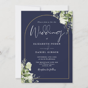 Invitation Tout en un Marine Blue Greenery Arch Mariage photo