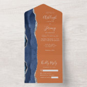 Invitation Tout En Un Marine Blue Silver Agate orange Mariage (À l'intérieur)