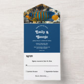 Invitation Tout En Un Marine Blue sous l'eau Plage d'été Mariage côtier (À l'intérieur)