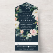 Invitation Tout En Un Marine Blush Floral Wreath Wedding (À l'intérieur)