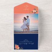 Invitation Tout En Un Marine Coral bleu Mariage photo (Dehors)
