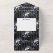 Invitation Tout En Un Marine et Mariage floral gothique argenté (Dehors)