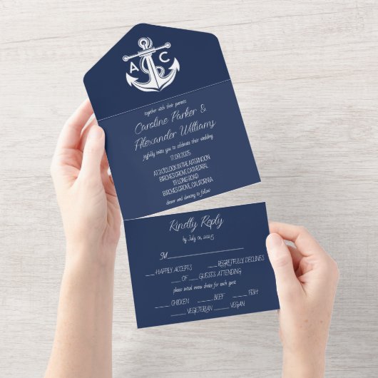 Invitation Tout En Un Marine Nautique Bleu Élégant Mariage océanique mod (Déchirure)