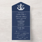 Invitation Tout En Un Marine Nautique Bleu Élégant Mariage océanique mod (À l'intérieur)