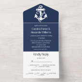 Invitation Tout En Un Marine Nautique Bleu Élégant Mariage océanique mod (À l'intérieur)