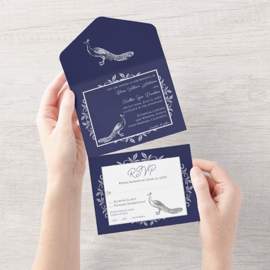 Invitation Tout En Un Marine Peacock S'épanouit Tout en un (Déchirure)