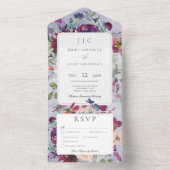 Invitation Tout En Un Maroon de Periwinkle et dîner floral rustique (À l'intérieur)