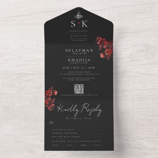 Invitation Tout En Un Maroon Minimal Élégant B&W Mariage musulman islami (À l'intérieur)