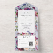 Invitation Tout En Un Maroon périphérique et code QR floral rustique (À l'intérieur)