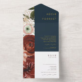 Invitation Tout En Un Marsala Automne Floral | Navy Seal et envoyer (À l'intérieur)