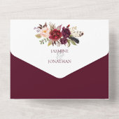 Invitation Tout En Un Marsala Bourgogne Rouge Bohème Floral | (Verso)