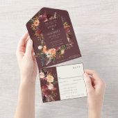 Invitation Tout En Un Marsala Burgundy Peach Aquarelle Florale (Déchirure)