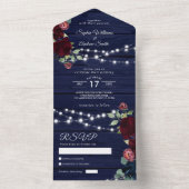 Invitation Tout En Un Marsala & Fleurs de marine Bois rustique Tout en u (À l'intérieur)