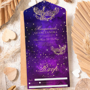 Invitation Tout En Un Mascarade masque or parties scintillant quinceaner