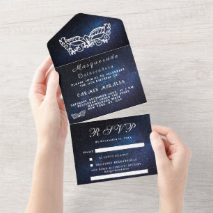 Invitation Tout En Un Masquerade Masque Galaxy Blue Stars Quinceanera