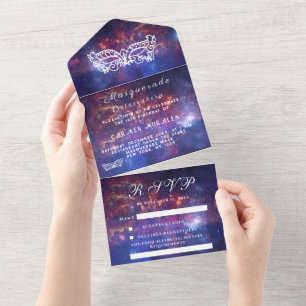 Invitation Tout En Un Masquerade Masque Galaxy Blue Stars Quinceanera