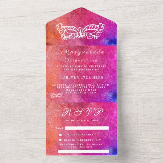 Invitation Tout En Un Masquerade Masque Parties scintillant rose Abstrai (À l'intérieur)