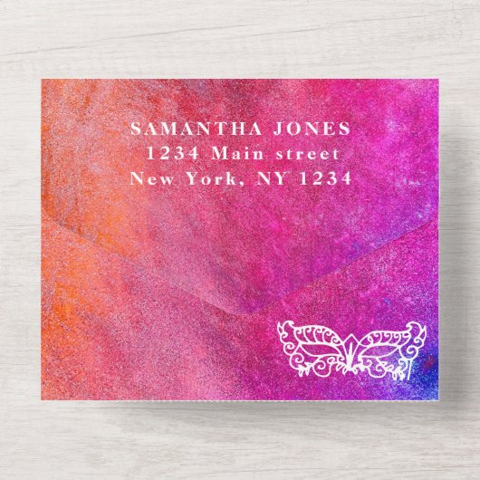 Invitation Tout En Un Masquerade Masque Parties scintillant rose Abstrai (Verso)